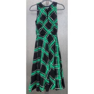 Maple Lined Green & Black Plaid Sleeveless Midi Wrap Dress Size 2